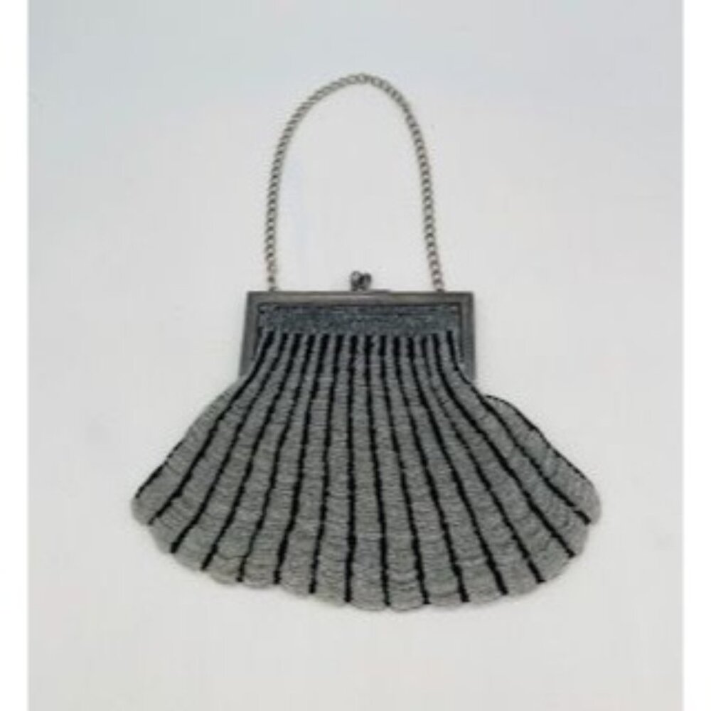 Antique 1920’s beaded evening handbag/clutch/purse Vintage Black Clear Beaded Pu